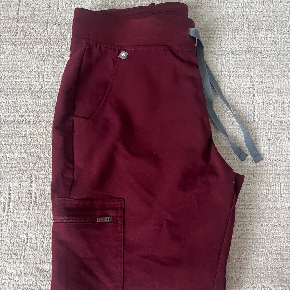 Burgundy Scrub Pants with Gray Drawstring